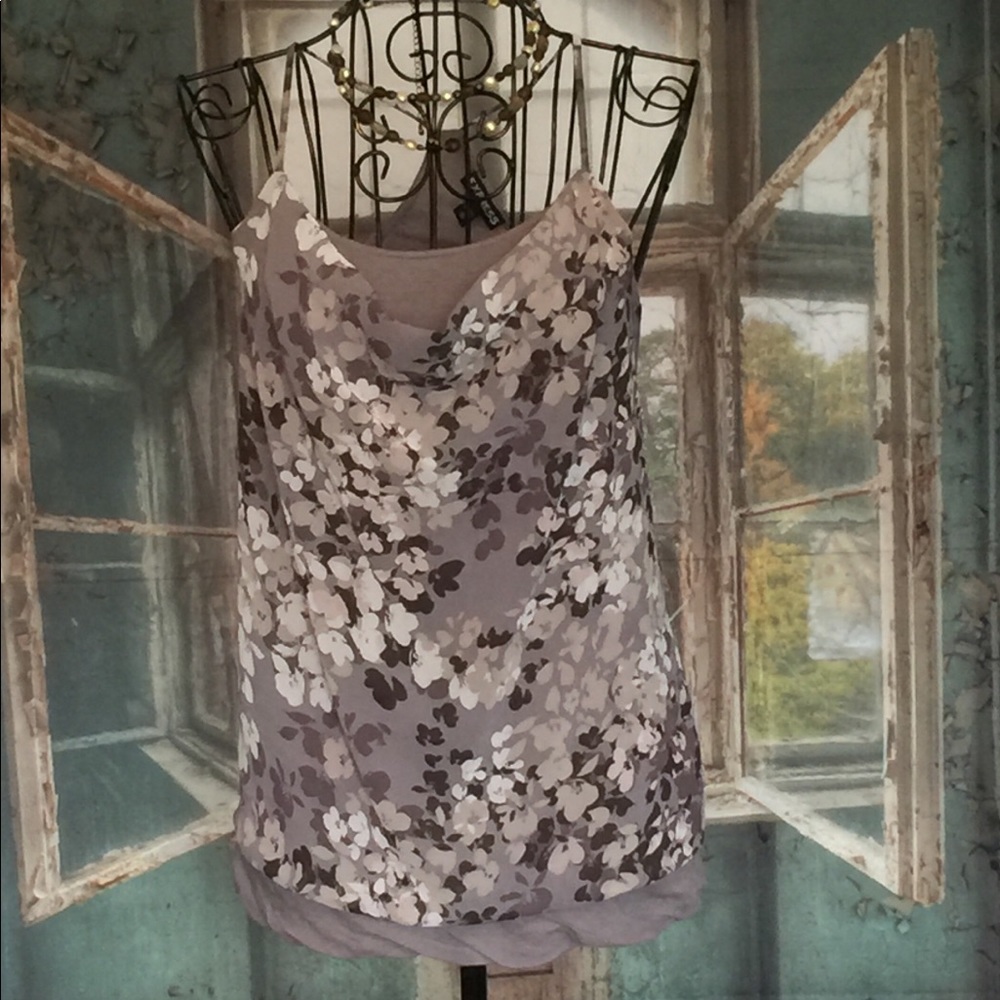 EUC Express Layered sheer over knit blouse.